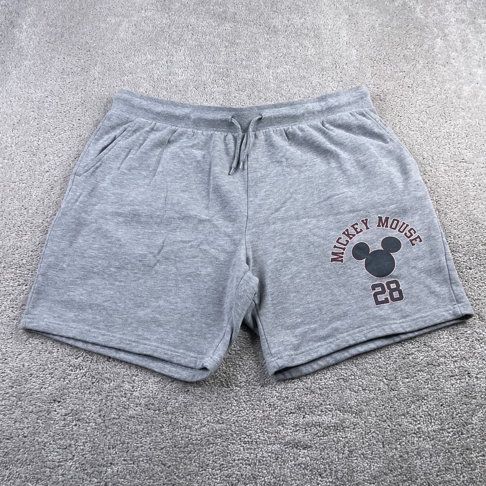Mickey Mouse Sweat Shorts Mens XL‎ Grey Disney Athletic Drawstring Gym Lounge